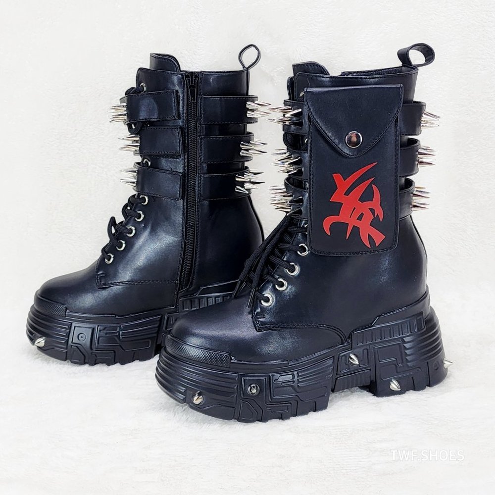 Anthony Wang Blackest Night Cyber Punk Goth Mid Calf Platform Boots